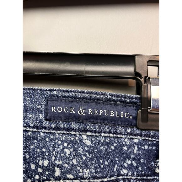 Rock Republic Moto Jeans Womens 0 Skinny Crop Banshee Blue White Splatter Denim - Picture 6 of 9